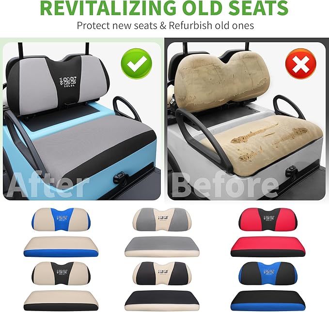 10L0L Golf Cart Seat Covers Universal for Yamaha G29 Drive2 Club Car Precedent Tempo Standard Front Seats, Breathable Mesh Bench Seat Cover, No Drilling Seat Cushion - All-Season Comfort