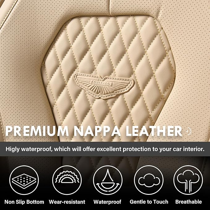Coverado Automotive Seat Covers, Car Seat Covers Full Set, Beige Car Seat Cover, Car Seat Cushion Waterproof, Front Seats Back Seat Covers, Car Seat Protector Universal Fit Most Cars