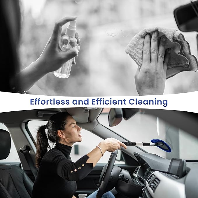 Windshield Cleaner Tool with 180° Rotating Head, Car Window Cleaner Tool with Extendable Handle and 4 Reusable Microfiber Pads, Car Windshield Cleaning Brush for Effortless and Efficient Cleaning