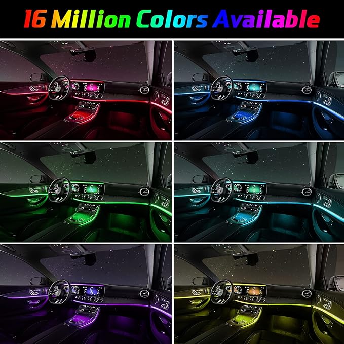 6 in 1 LED Car Strip Lights, Car Interior Lights with 276 inches Fiber Optic, Remote and APP Control, 16 Million Colors RGB Ambient Lighting Kits, Music Neon Light Accessories for Car Inside