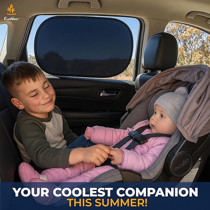 EcoNour Car Window Shade for Baby (4 Pack) | Cling Sun Shade for SUV, Van, RV, Bus & Pickup Truck | Sun Protection for Car Side Window | Sun Blocker Shade for Baby | X-Large 25" x 16"