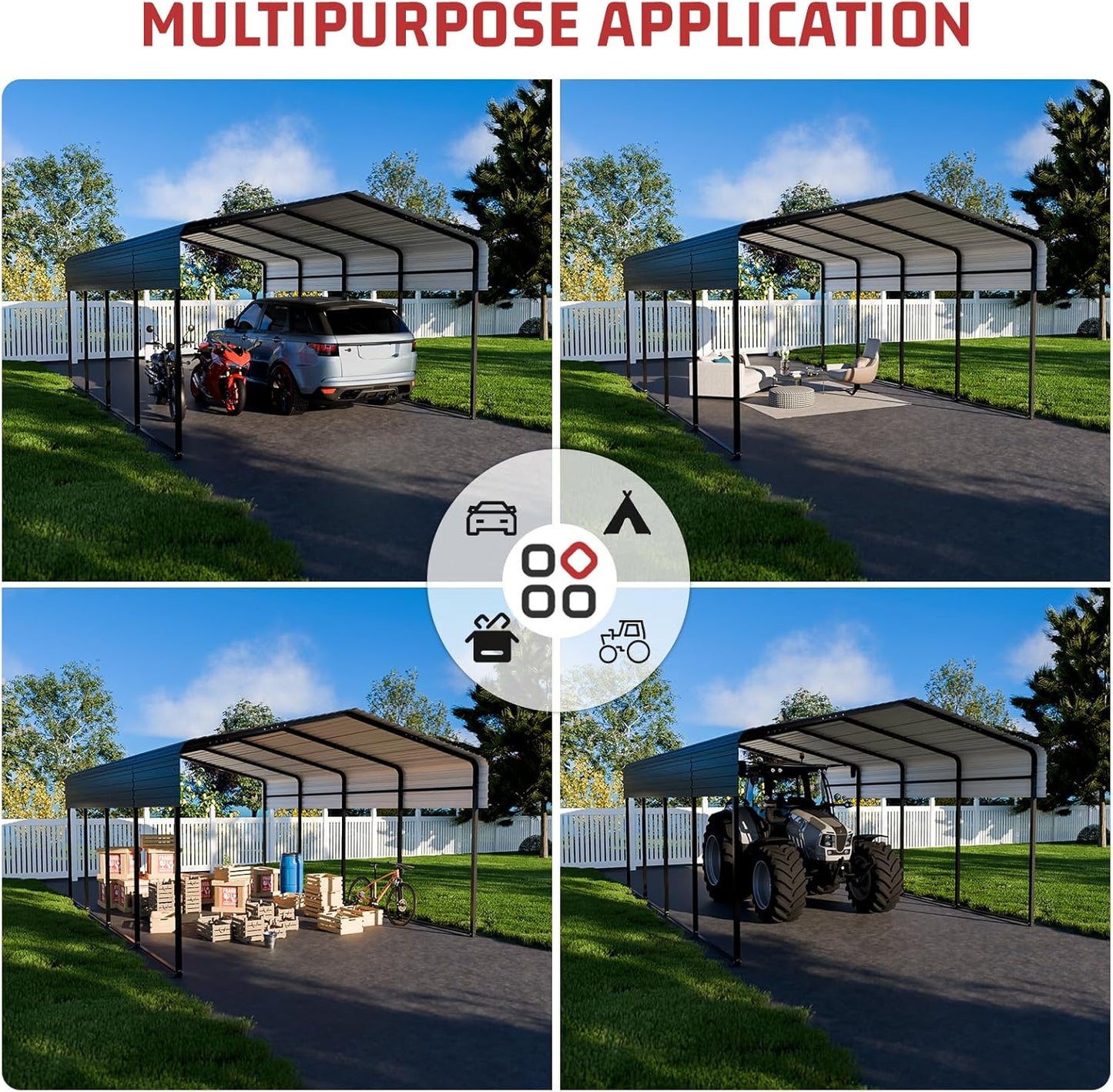 Metal Carport 10 x 15 FT with Heavy Duty Frame & Galvanized Steel Roof, Metal Car Garage, Sturdy Canopy Shelter for Car, Truck, Pickup, SUV, Tractor, and Boat