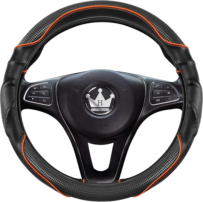 3D Car Steering Wheel Cover Comfort Grip Massage Sporty Anti-Slip Carbon Fiber Faux Leather for F150, Trucks, Jeep, Van, Car Handle Covers for All Seasons, 15.2-16in, Orange