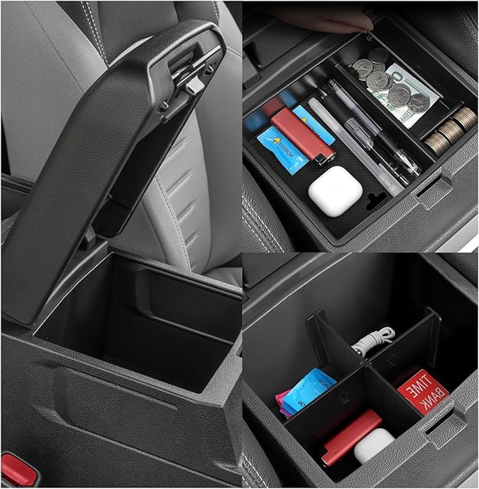 YOJOJOCO 2PCS Center Console Organizer Compatible with Toyota 2026 2025 2024 Tacoma Accessories ABS Plastic Material Hidden Storage Box Dividers Organizer
