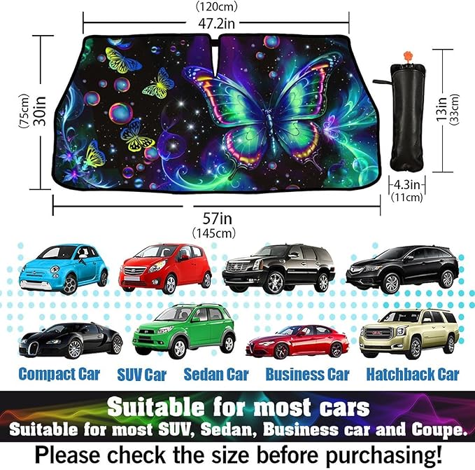 CHILL·TEK Funny Animal Car Windshield Sun Shade Umbrella, Cute Butterfly Car Sun Shade Umbrellas, Block UV Rays Heat Foldable Windshield Umbrella Sun Visor Protector - Keep Vehicle Cool for Cars SUV