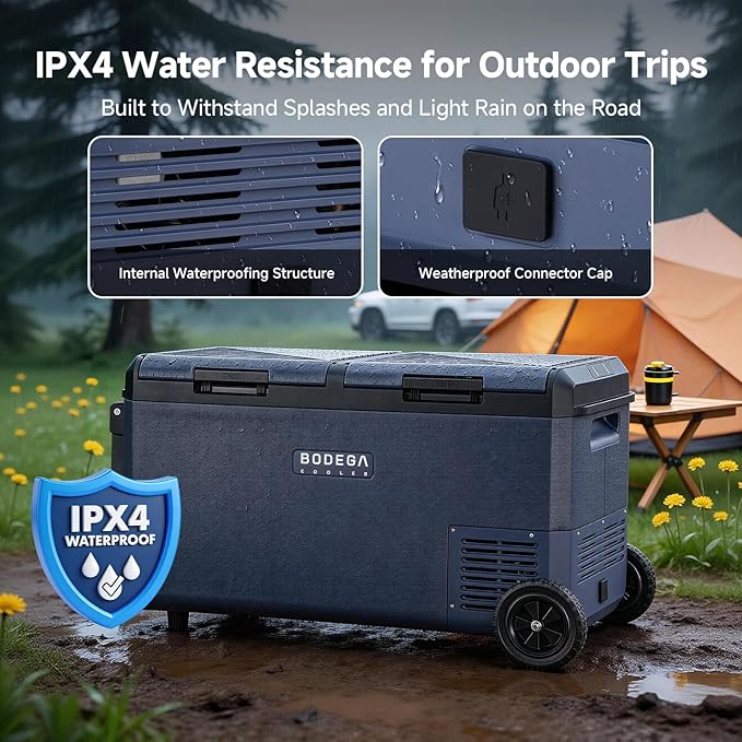 BODEGA COOLER Car Refrigerator Dual Zone,79QT Portable Freezer -4°F to 68°F, 12V Electric Cooler with Wheels & Handle, Ultra-Quiet ≤31dB, Fast Cooling for Camping, RV, Van Life & Road Trips