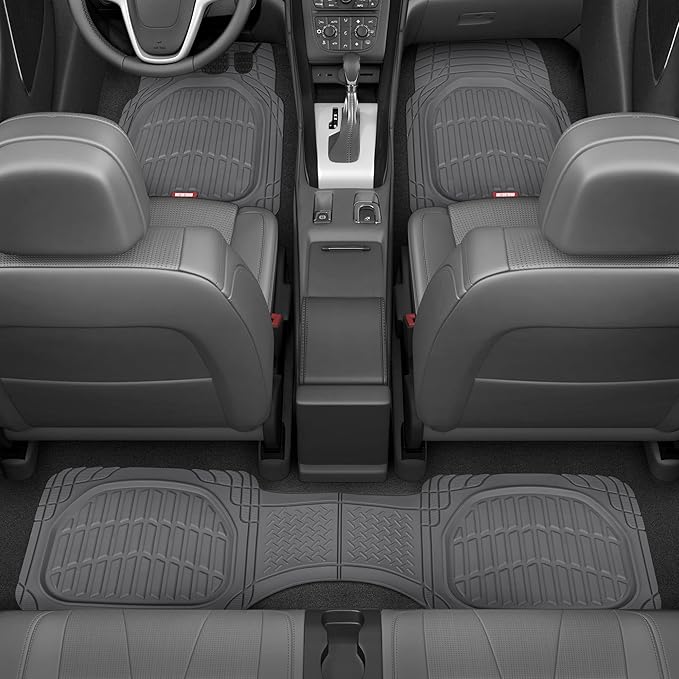 Motor Trend FlexTough™ Deep Dish Contours Rubber Car Floor Mats with Trunk Mat Cargo Liner, Front & Rear Combo Set fits Most Car SUV Van Coupe Sedan, Heavy Duty All Weather Trim to Fit