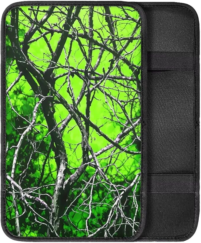 Green Leaves Universal Center Console Armrest Soft Pad Protector Cover Non Slip Fits for Most Vehicle,SUV,Truck Car Decoration