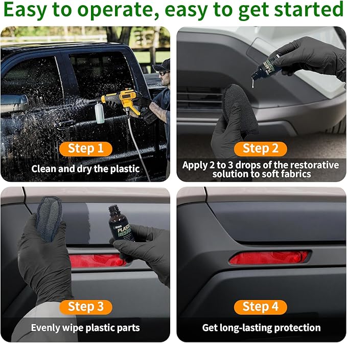 Kingvo Plastic Restorer for Cars, Black Plastic Trim Restoration,Vinyl Trim Restorer Automotive Hydrophobic Ceramic Coating with Foam Applicator,30ML(4-Pack)