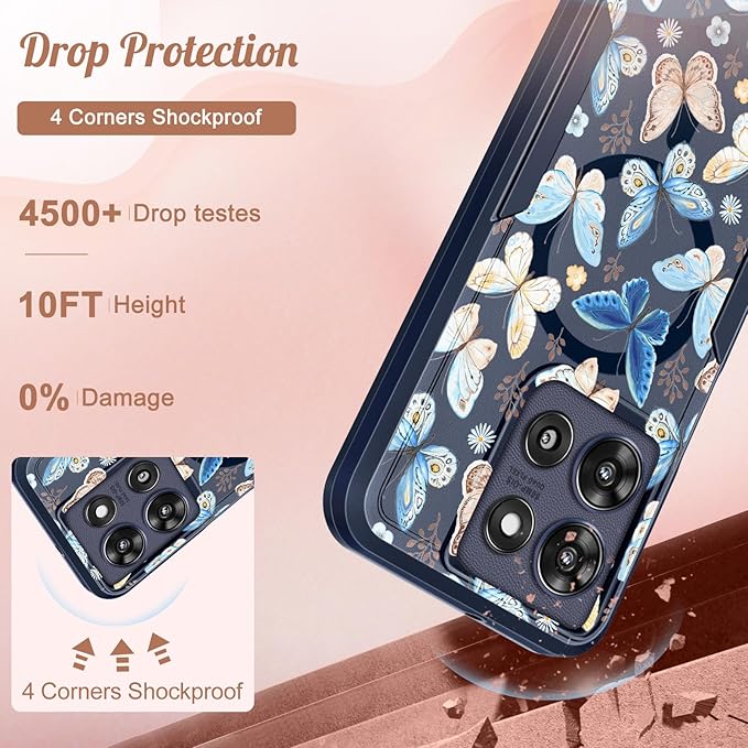 LISEVOfor Moto G Power 2025 Case - for Motorola Moto G Play 2025 Case Compatible with MagSafe Women Cute Girls Magnetic Protective Phone Cover Kawaii Blue Butterfly Heavy Duty Shockproof Design