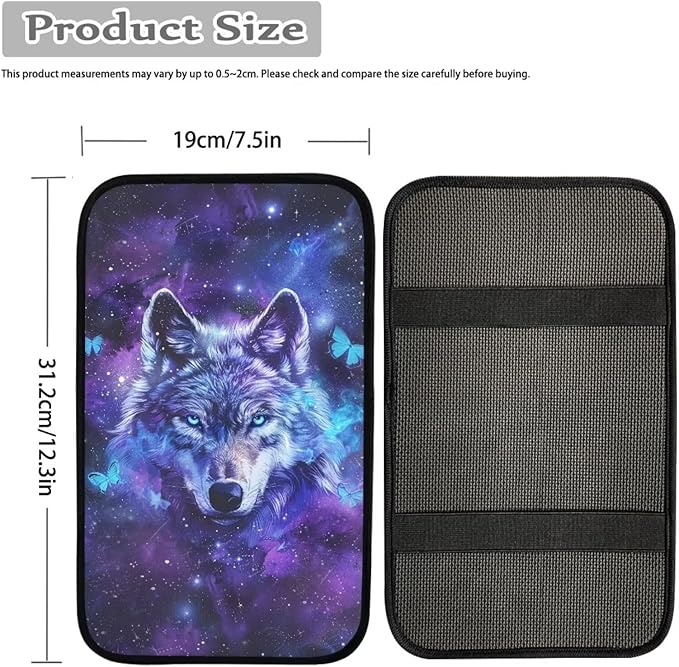 Dreaweet Car Armrest Cover Pad Soft Center Console Cover Galaxy Wolf Car Accessories for Men Boys,Universal Armrest Cover for Car Truck SUV Sedan
