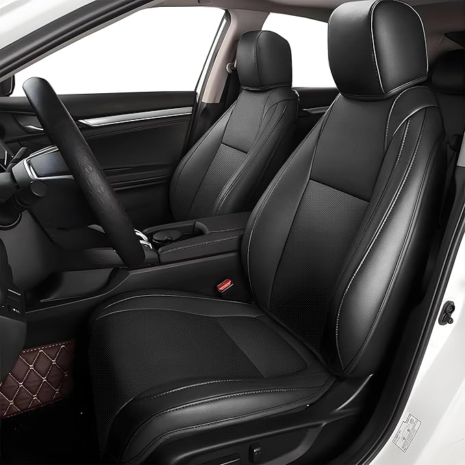 AOMSAZTO Custom Fit Seat Covers for Honda Civic Seat Covers Sedan Sport 2022 2023 2024&LX 2022-2026 Car Seat Covers Full Set Faux Leather Black