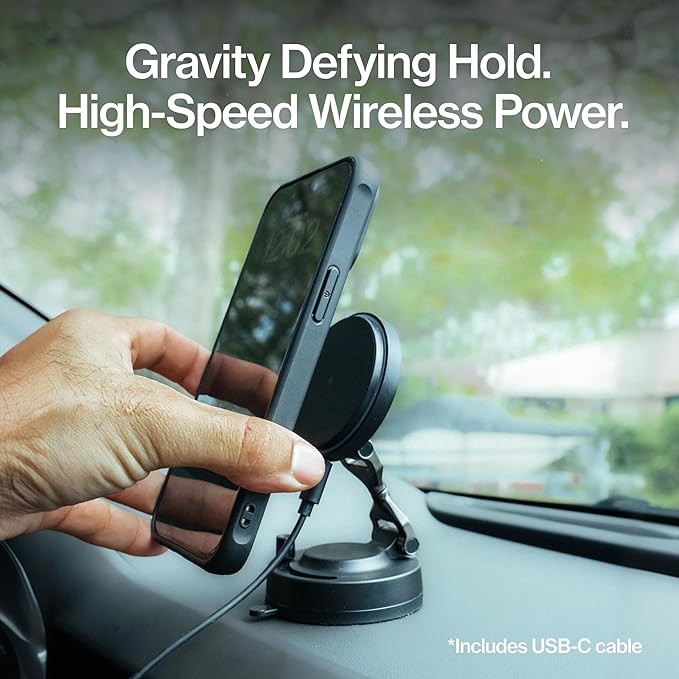 Statik HyperMount Pro Phone Mount, Magnetic Phone Holder, 15W Wireless Charging, MagSafe Car Mount, Works on Smooth & Lightly Textured Surfaces, iPhone and Android Compatible, Charging Cable Included