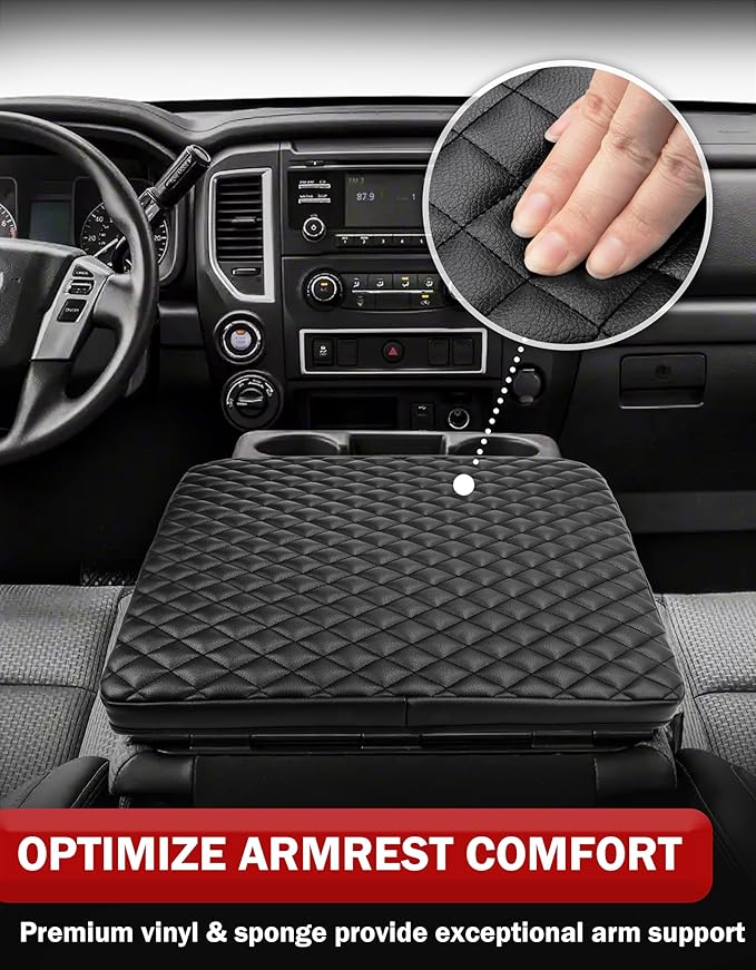 KBH Center Console Armrest Cover for Nissan Titan 2004-2024, Middle Console Lid Protector Pad Accessories, Vinyl Leather, Anti-Scratch, Black (Fits Jump Seat Console Only)