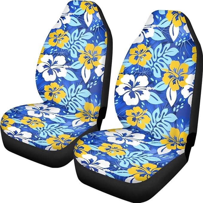 Universal Car Seat Cover Front Seats Only,Beautiful Tropical Hawaiian Flowers Automotive Car Interior Covers Aztec Decorative Seat Cover for Full Back and Seat for Cars Sedans Truck SUV Vans
