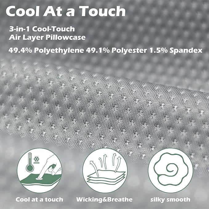 Cooling Camping Pillow, Memory Foam Travel Pillow with Adjustable Buckle Strap & Storage Bag, Compact Small Pillow for Airplane, Car Lumbar, Office, Washable Cooling Cover, Quarry Grey