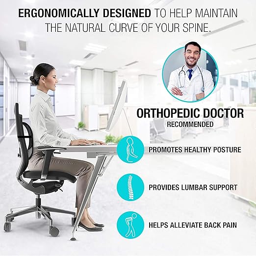 Lumbar Support - Breathable Mesh Office & Car Chair Back Support with Double Adjustable Straps for All-Day Comfort