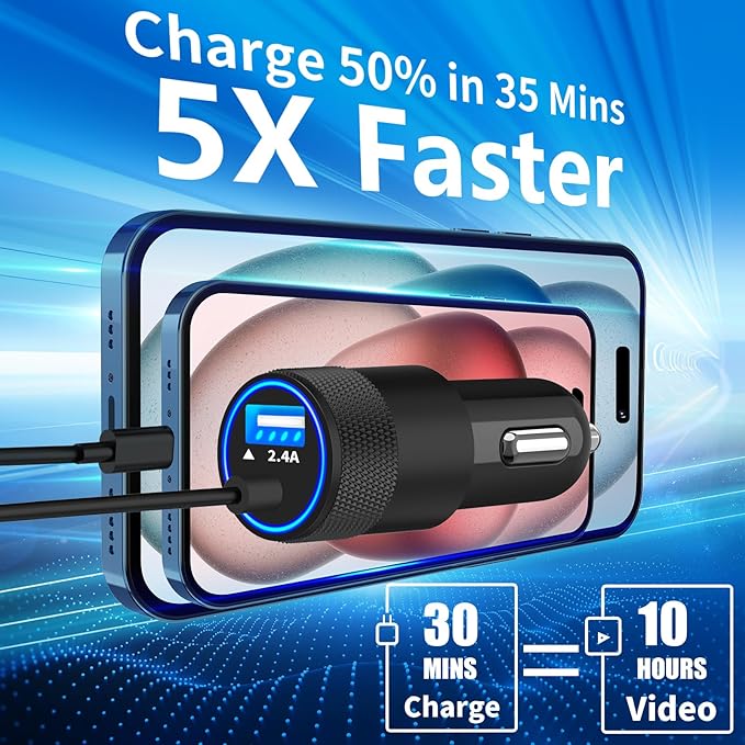 [Apple MFi Certified] iPhone 17 Car Charger Fast Charging, Braveridge 4.8A USB Power Cigarette Lighter USB-C Car Charge + 6FT Type-C Coiled Cord for iPhone 17/17 Pro Max/16 Pro/15/Galaxy S26/S25/Pixel