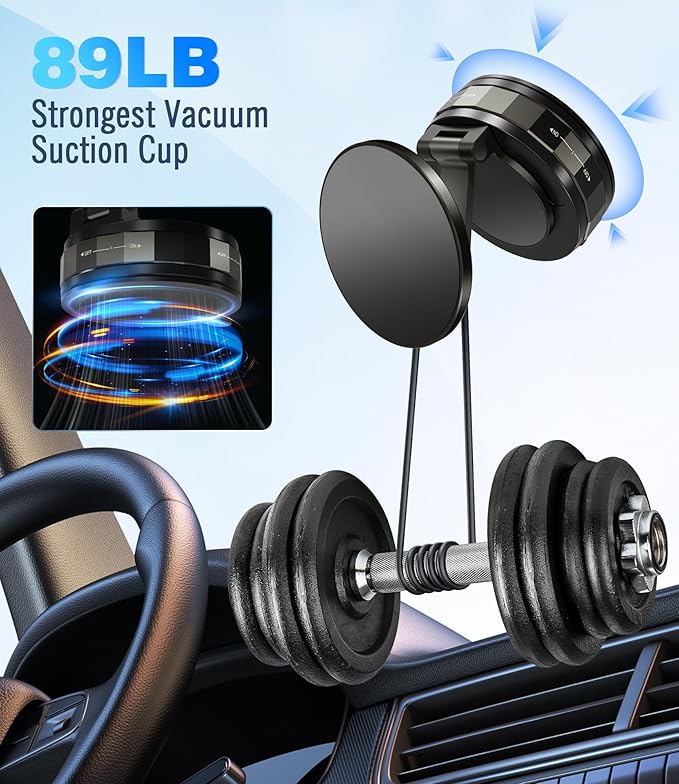 Phone Holder for Car Suction Cup Phone Mount Mag-safe 360° Rotatable Lock[89+LBS Strongest Suction 2800gf Magnetic]Foldable Vacuum Magnetic Phone Stand for iPhone 17 Pro Max/Air/16/Gym/Bathroom Mirror