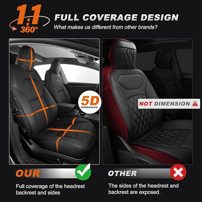 AOMSAZTO Car Seat Cover Fit for Tesla Model 3 2024 2025 (Not for Performance) - Full Set Black Seat Covers(with Armrest Cover)