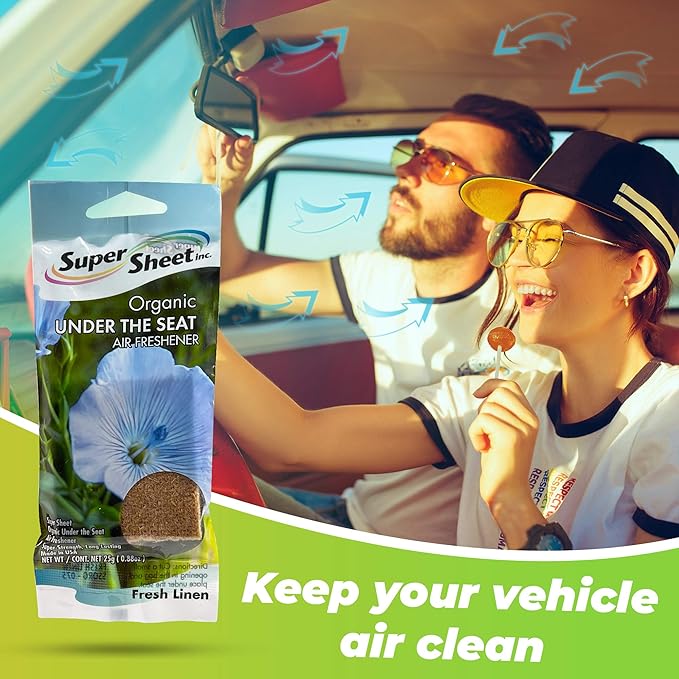 Super Sheet, Organic Under the Seat Car Air Freshener, Long Lasting Fragrance, Fresh Linen Scent
