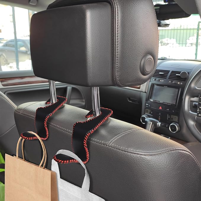 2Pcs Car Seat Headrest Hooks, Back Seat Purse Leather Hanger Holder Hook, Magnetic Storage Organizer for Purses Handbag Grocery Bags Coats
