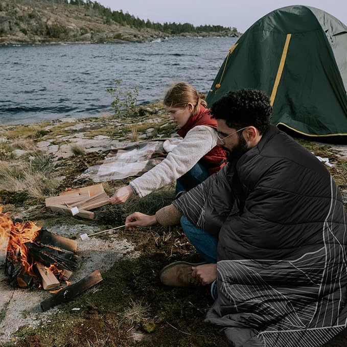 zzlamb Camping Blanket for Cold Weather,Outdoor Puffy Blanket Portable Down Alternative,Windproof Warm Cloak with Snaps,Cozy Quilt Backpacking Picnic RV Travel Plane Car Hammock Beach Climbing