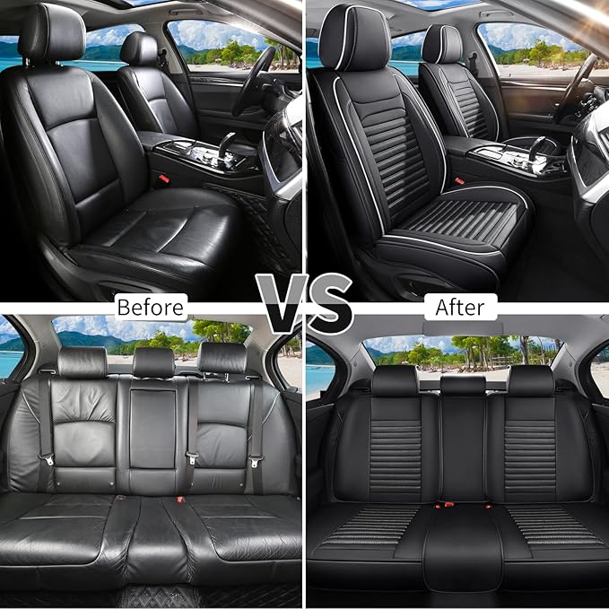 Car Seat Covers Full Set Fit for Toyota 4Runner 2001-2026, Premium Faux Leather Car Seat Protector, Breathable, Anti-Slip, Comfortable & Durable (Black&White,Full Set)