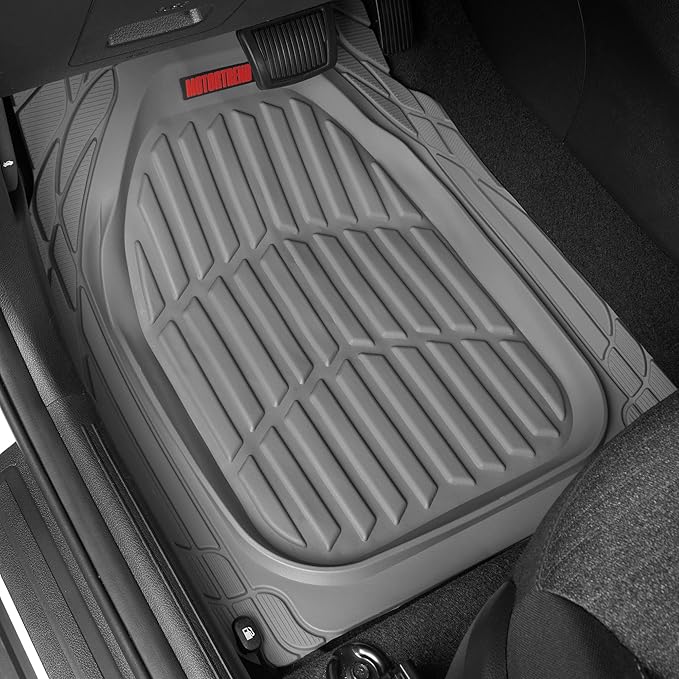 Motor Trend Front Floor Mats FlexTough Tortoise - Heavy Duty Rubber Floor Mats for Car SUV Van & Truck - All Weather Protection - Deep Dish Mats