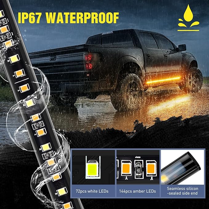 Nilight Truck LED Running Board Lights 2PCS 70 Inch LED Side Maker Light with 216 LEDs White Courtesy Light & Sequential Amber Turn Signal Lighting Strips for Extended & Crew Cab Trucks Pickup