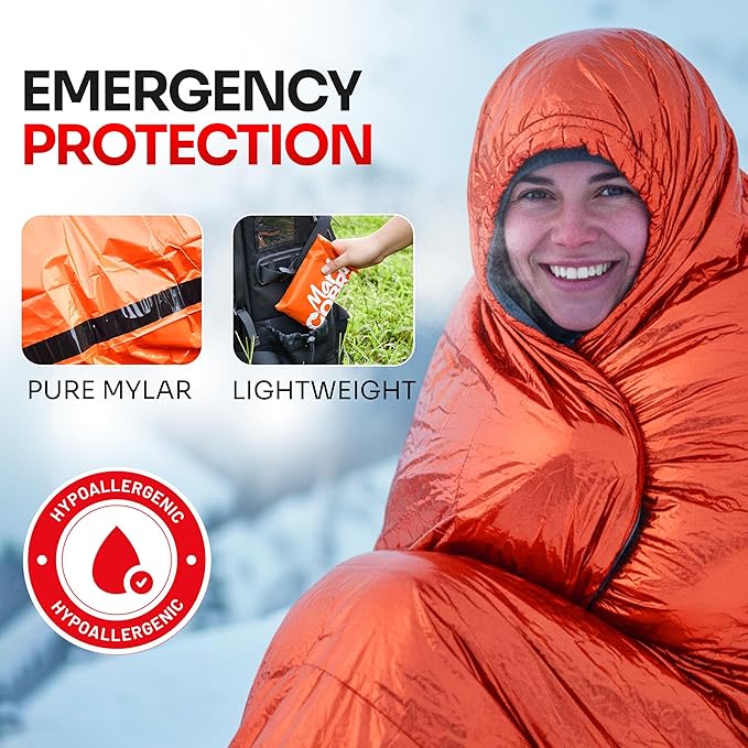 Emergency Sleeping Bag for Survival Gear and Supplies Life Bivy Sack Waterproof Mylar Emergency Blankets for Survival Kit Car Camping Gear Hiking Tac Bivvy Go Bags Supplies Sleep Sacks Shelter