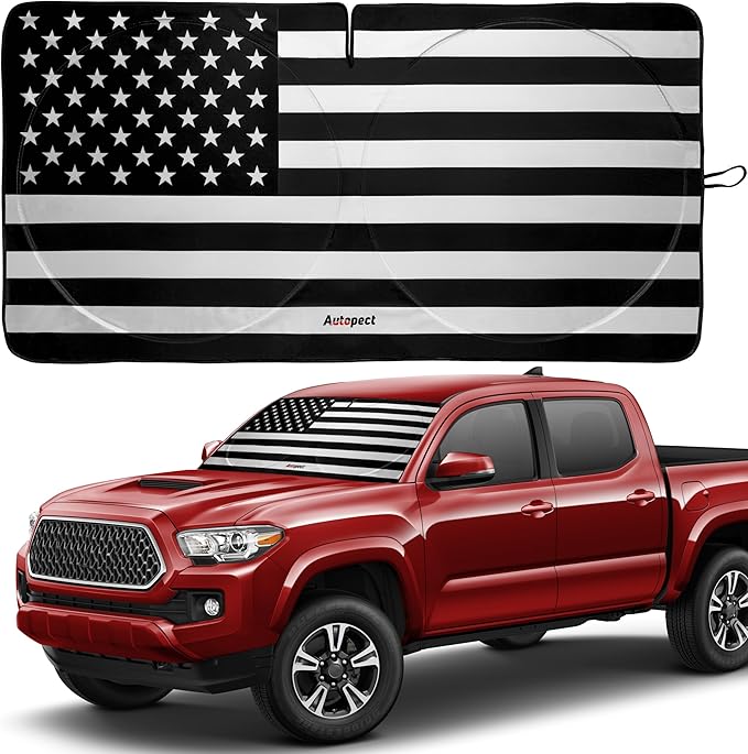Windshield Sun Shade - American Flag Design, High-Resolution Sun Visor for Car, Truck, SUV with Mirror Cut-Out for Interior Sun Protection, Foldable Car Sun Shade (Black and White, Small)