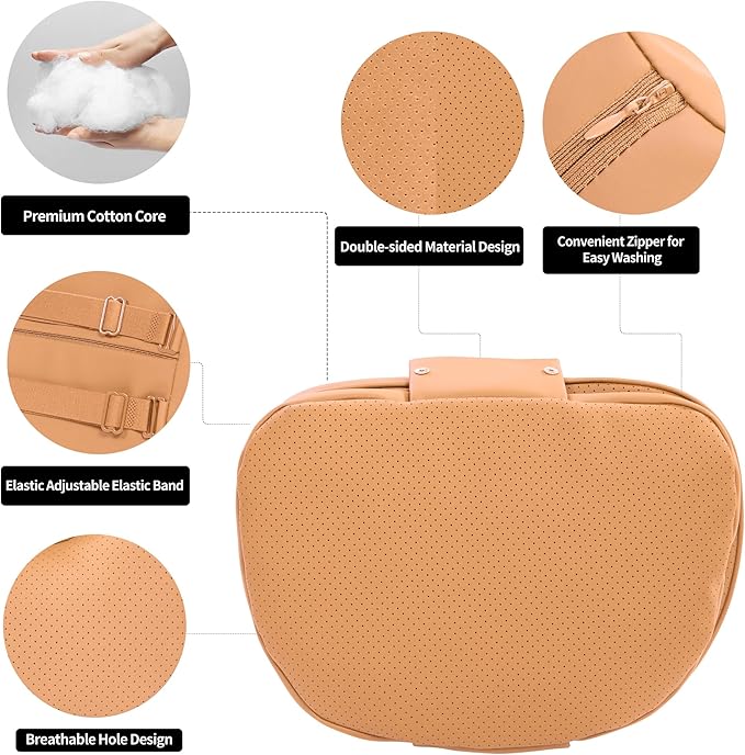 Car Headrest Pillow for Driving, Dual-Sided Leather Design Neck Pillow, Breathable Softness Neck Support, Universal Fit Head Rest Travel Pillow, Palomino Brown, 1 Pack