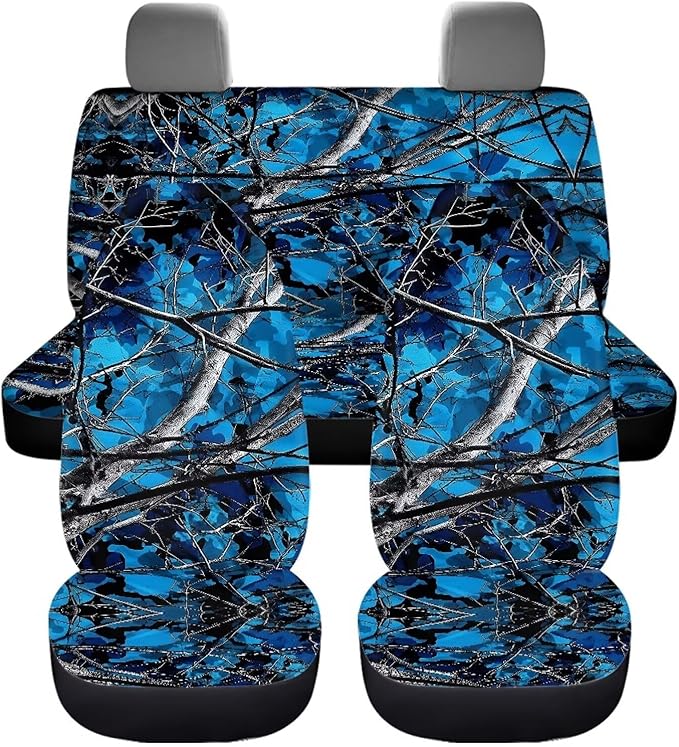 KEIAHUAN Blue Camo Hunting Car Seat Covers Universal Front Saddle Blanket Rear Split Bench Protection Cover Auto Accessories Easy to Install for Cars,Trucks,Sedans,SUVs