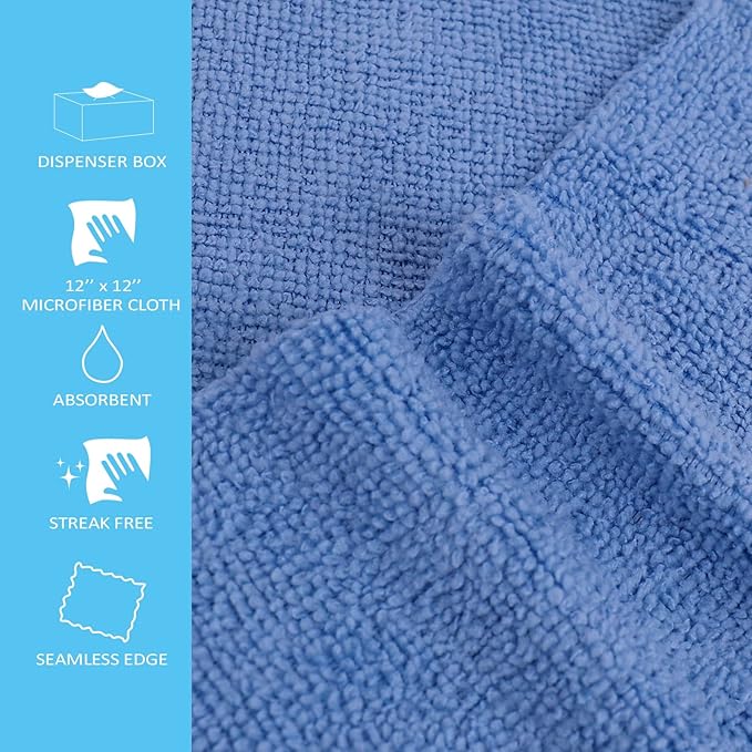 Tricol Clean 50PK Profesional Resuable Lint Free Microfiber Edgeless Cleaning Cloth Cleaning Rags,Absorbent Microfiber Wipes for Housekeeping, Car Cleaning(12 * 12 Inches) (blue1)