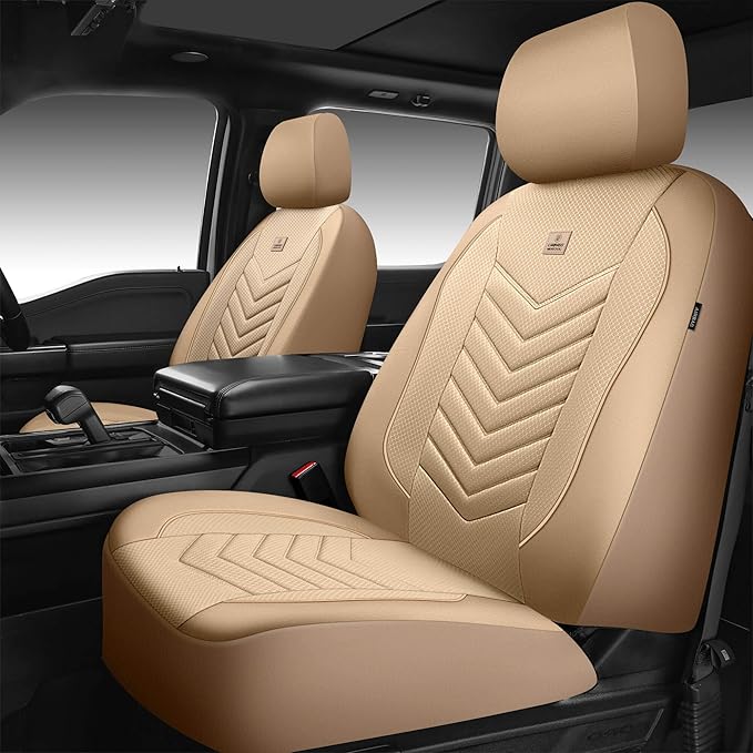 CAR PASS 3D Foam Mesh Leather Car Seat Covers Front Seats, Tan Breathable Front Seat Cover for Cars, Comfortable Universal Fit for SUV Truck Sedan Automotive Anti-Slip Airbag Compatible, All Beige