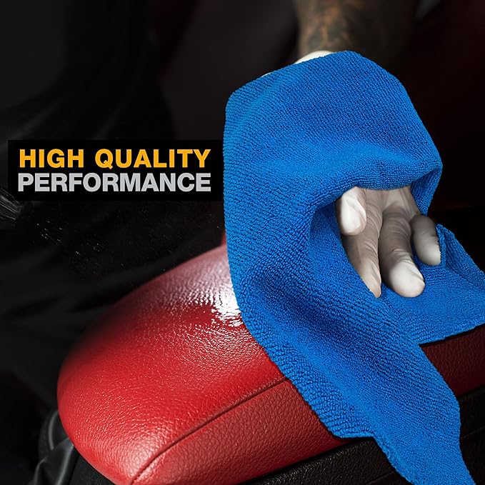 Eurow Ultrasonic Cut 300 GSM Microfiber Cleaning Towels, Streak-Free, Lint-Free, Ultra Absorbent, Scratch-Safe, for Auto Detailing, Home, Kitchen & Multipurpose Use, 16x16, 12-Pack, Blue