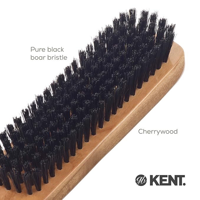 Kent CC2 Finest 100% Handcrafted Clothes Brush: Black Boar Bristle & Nylon Mix with Cherrywood Handle - Travel-Size Lint/Fuzz Remover for Cashmere, Wool, Silk; Suede Brush & Pet Hair Lint Roller