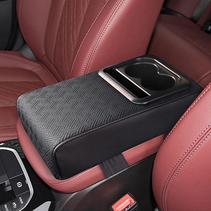 Car Middle Center Console Cover with Cup Holder for Long Driving,Car Armrest Storage Box with 2 Cup Holders for SUV,Truck-2.95in Height-Lifts Arms to Relax Muscles, Scratch-Resistant