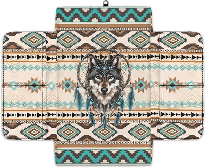 Wanyint Aztec Wolf Dream Catcher Auto Center Console Pad Non-Slip Armrest Cover Cushion Lid Wear-Resistant Arm Rest Cushion Protector for Car Seat Organizer Universal Fit for Most Vehicles