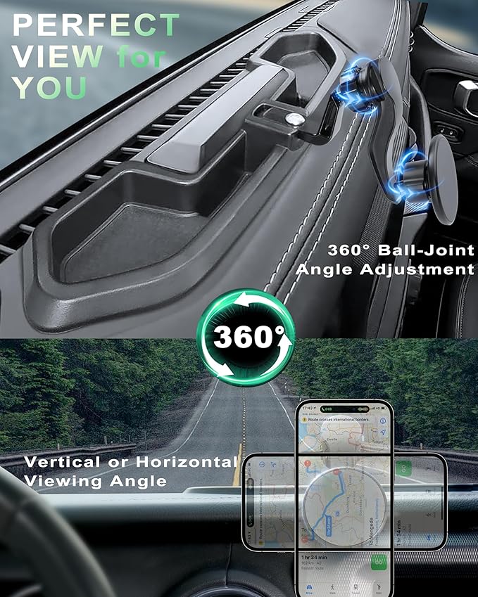 Magnetic Phone Mount for Jeep 2021-2023 Wrangler JL JLU 4XE - Dashboard Phone Holder with Magsafe for Jeep Wrangler JL 4XE Accessories (Not for Gladiator)