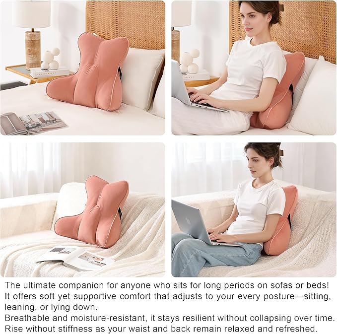 Lumbar Support Pillow (Pat. Pend) for Office Chair, Couch, Recliner & Car Seat, Ergonomic Back Support Cushion for Lower Back Pain Relief, Washable Lumbar Pillow, Blush Pink