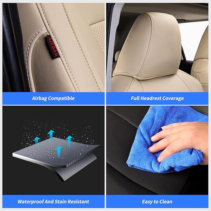coverdream Rav4 Seat Covers Custom Fit for 2019-2025 Toyota Rav4 Hybrid(LE,XLE,XLE Premium,Limited) SUV,Fully Covered,Luxury Waterproof Leather Car Seat Protector(Full Set,Beige)