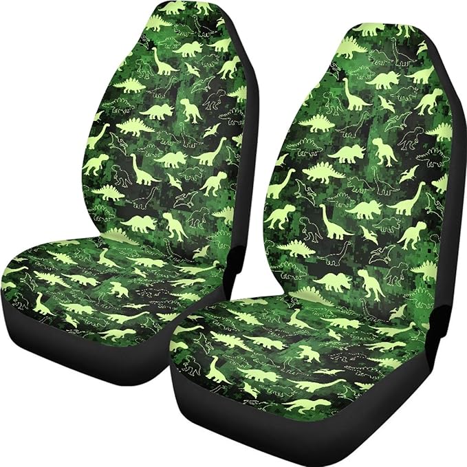Cartoon Dragon Print 2Pcs Car Seat Cover Set Front Auto Inteior Decorative for Women Men Comfortable Drive Seat Covers Universal Fit for SUV,Van,Truck,Sedan