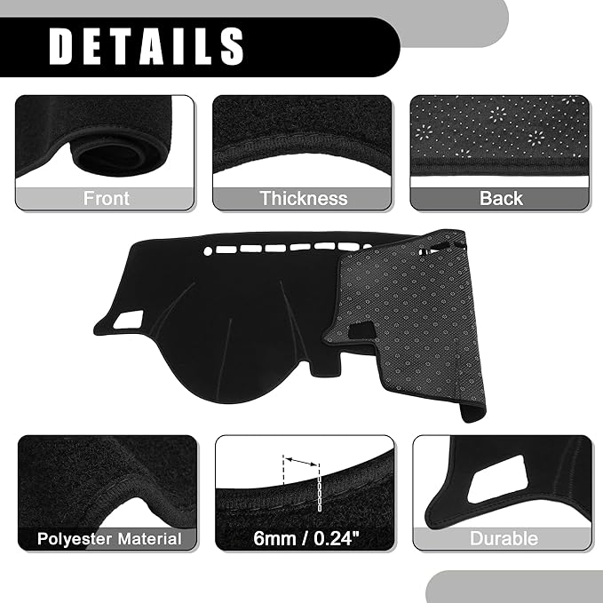 Dash Cover - Car Center Console Non-Slip Dash Board Mat - for Kia Forte 2009-2016 - Polyester Black - 1Pc