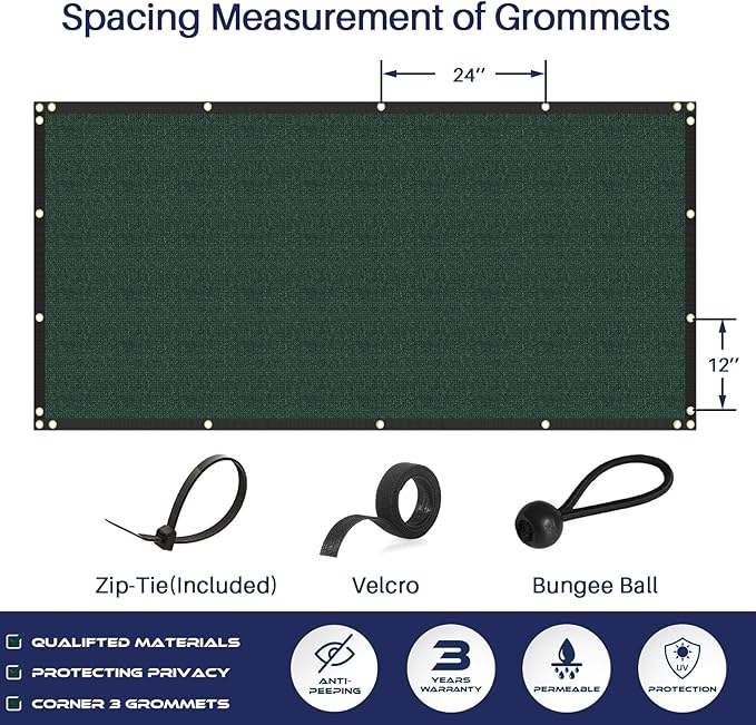 Windscreen4less Privacy Fence Screen Heavy Duty Windscreen Fencing Mesh Fabric Shade Net Cover with Brass Grommtes for Outdoor Wall Garden Yard Pool Deck, 8'x46' Green
