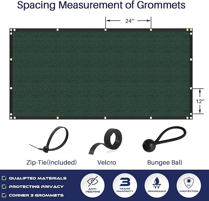 Windscreen4less Privacy Fence Screen Heavy Duty Windscreen Fencing Mesh Fabric Shade Net Cover with Brass Grommtes for Outdoor Wall Garden Yard Pool Deck, 8'x184' Green