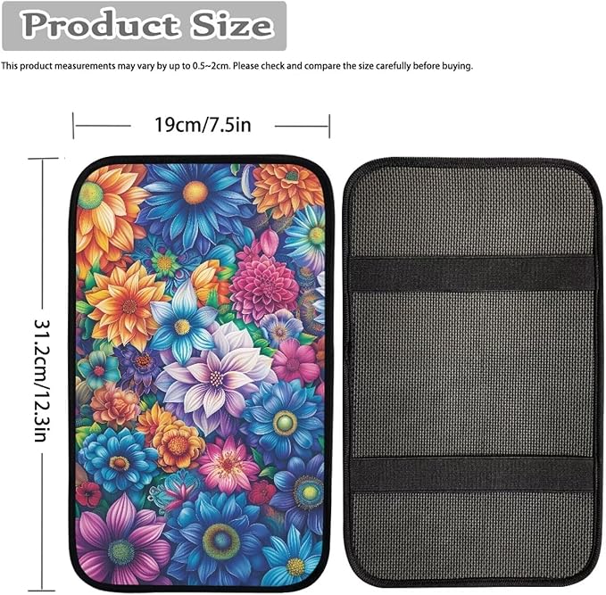 Boho Mandala Flower Car Center Console Armrest Cover Boho Car Accessories Dust-Proof Auto Armrest Box Cover Center Console Pad for Truck Sedan SUV, Easy to Install