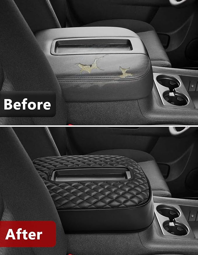 KBH Center Console Armrest Cover for 2007-2014 Chevy Silverado & Tahoe & Avalanche & Suburban, GMC Sierra & Yukon, Vinyl Leather, Floor Console Bucket Seat, Black