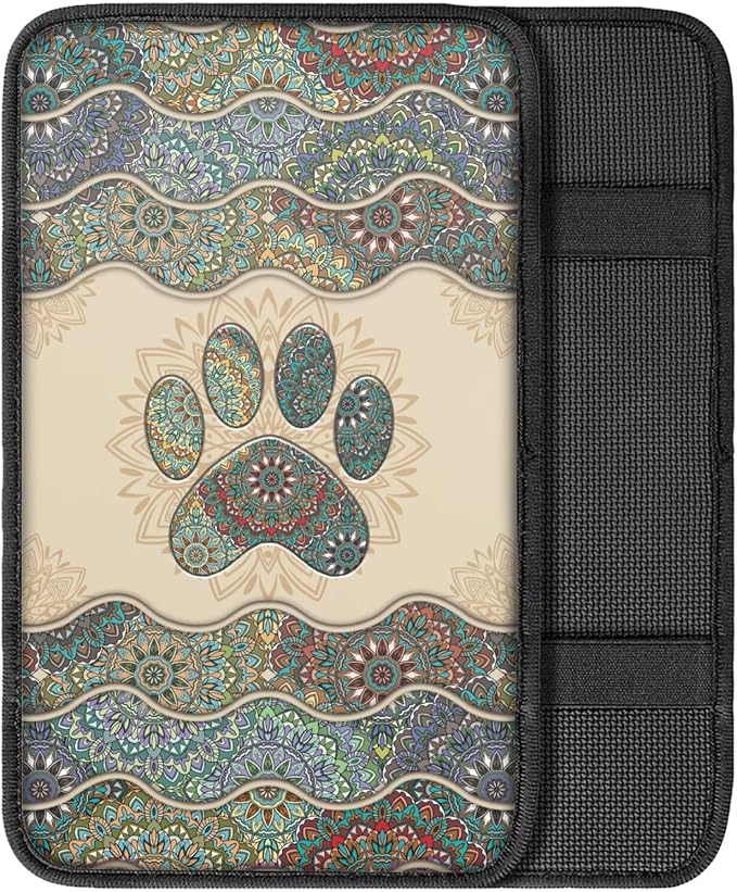 UNICEU Aztec Dog Paw Print Car Decorative Armrest Cover Pad Soft Car Center Console Armrest Covers Universal Fit Trucks SUV Van